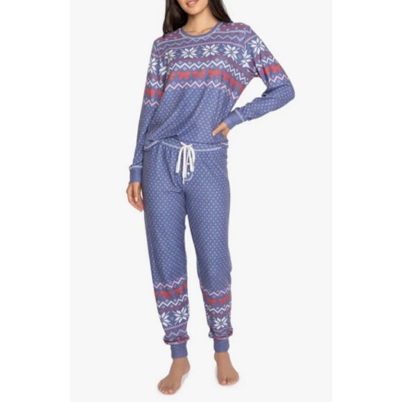 💕PJ SALVAGE💕 Cozy Vibes Fair Isle Peachy Pajamas ~ Dark Blue Large NWT - Picture 2 of 14